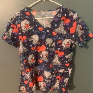 Scrub Top. Short sleeve. Eeore character. size large. 2 front pockets.